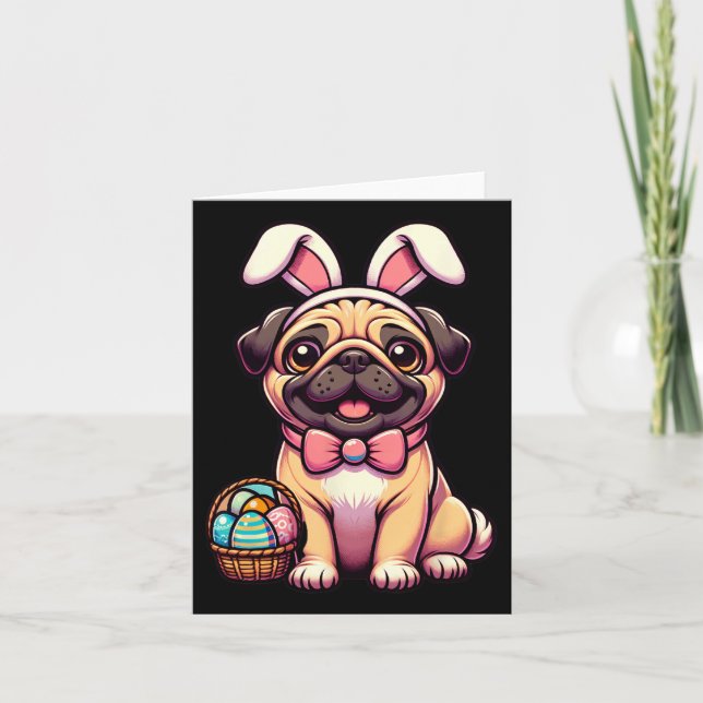 Easter Pug Bunny Ears Eggs  Card (Front)