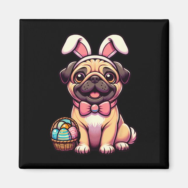 Easter Pug Bunny Ears Eggs  Magnet (Front)
