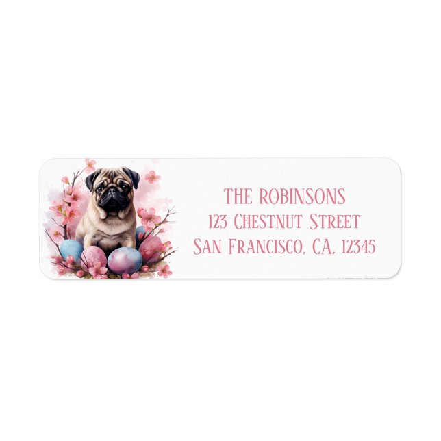 Easter Pug Chocolate  Eggs and Flowers -   Return Address Label (Front)