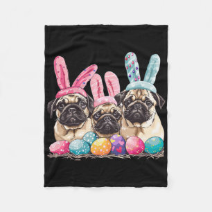 Easter Pug Dog Easter Pug Dog Bunny Ears Easter Eg Fleece Blanket