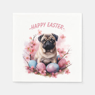 Easter Pug Dog -  Eggs and Flowers -   Napkin