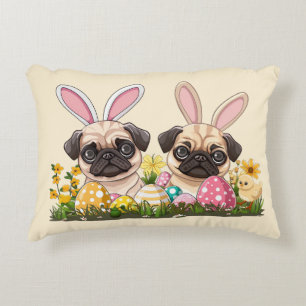Easter Pug Dogs Bunny Ears Decorative Cushion