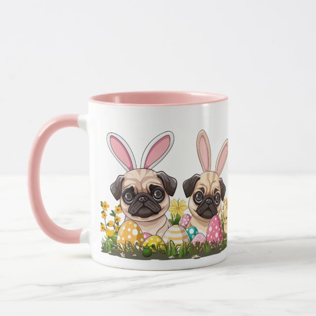 Easter Pug Dogs Bunny Ears Mug (Left)