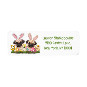 Easter Pug Dogs Bunny Ears Return Address Label