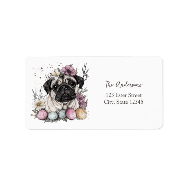 Easter pug watercolor floral  label (Front)