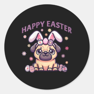 Easter Pug Wearing Bunny Ears Happy Easter Day Wom Classic Round Sticker