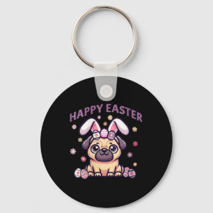 Easter Pug Wearing Bunny Ears Happy Easter Day Wom Key Ring