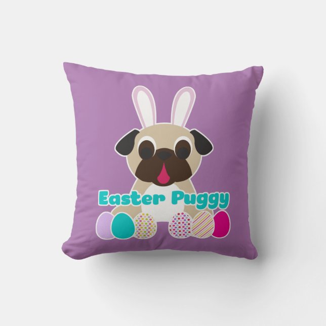 Easter Puggy Pug Bunny Lilac Pillow (Front)