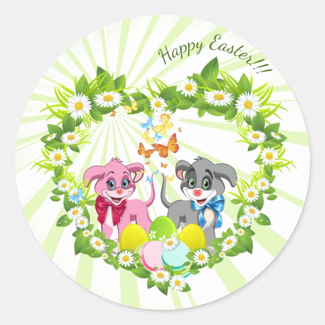 Easter Puppies Classic Round Sticker (Front)