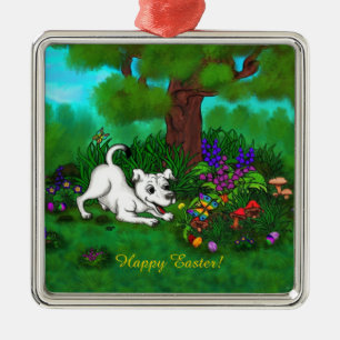 Easter - Puppy Capo and Butterfly Metal Ornament