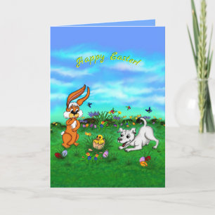 Easter - Puppy Capo Rabbit and Chick Holiday Card