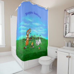 Easter - Puppy Capo Rabbit and Chick Shower Curtain
