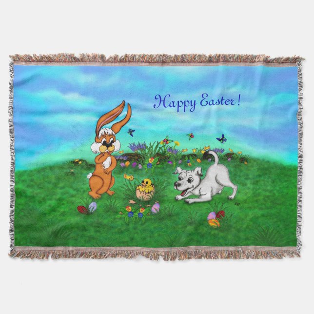 Easter - Puppy Capo Rabbit and Chick Throw Blanket (Front)