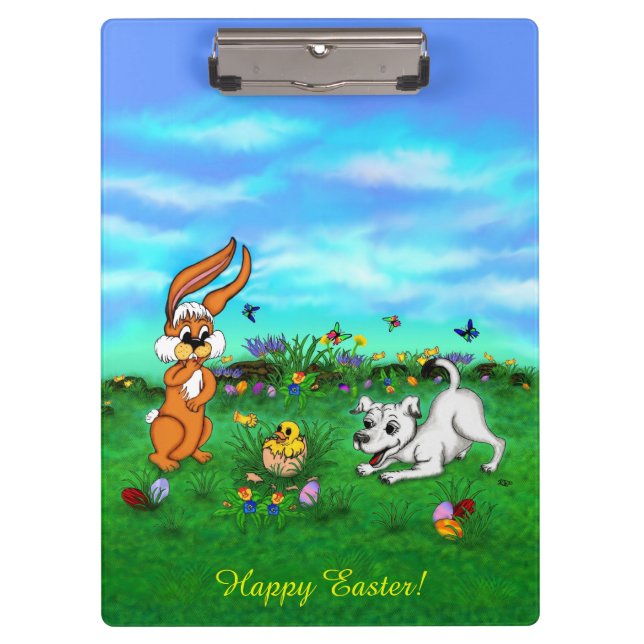 Easter - Puppy Capo with Rabbit and Chick Clipboard (Front)