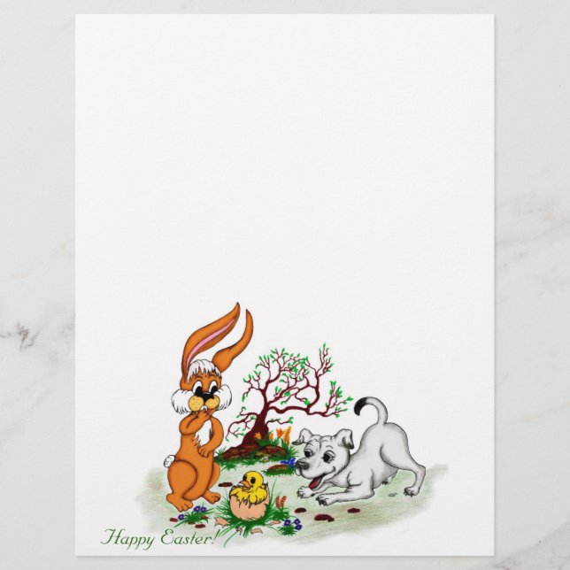 Easter - Puppy Capo with Rabbit and Chick Custom Letterhead (Front)