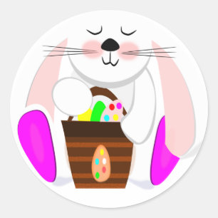 Easter Rabbit And A Basket of Eggs Classic Round Sticker