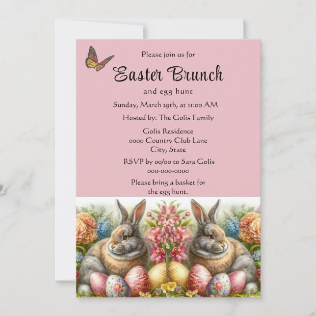 Easter Rabbit and Egg Hunt Holiday  Invitation (Front)