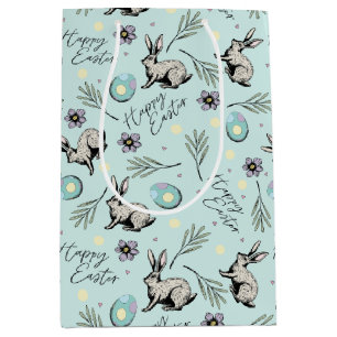 Easter Rabbit and Eggs Blue Medium Gift Bag