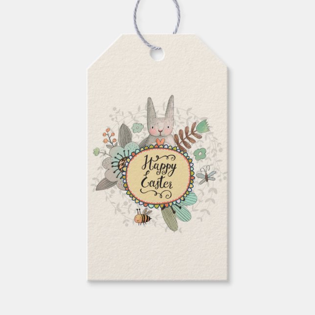 Easter Rabbit and Flowers Gift Tags (Front)