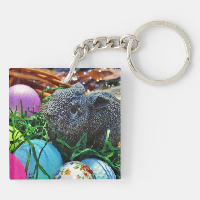 Easter Rabbit and golf ball basket Key Ring (Back)