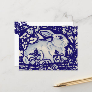 Easter Rabbit Artistic Bunny Blue White Floral Holiday Postcard