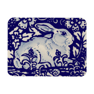 Easter Rabbit Artistic Bunny Blue White Floral Magnet