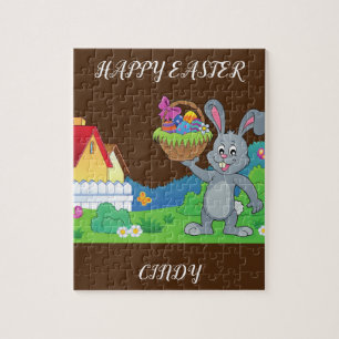 Easter rabbit, basket & house puzzle personalised.