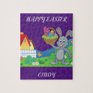 Easter rabbit, basket & house puzzle personalised.