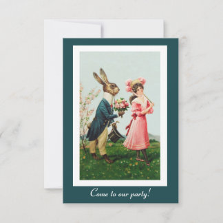 Easter Rabbit Brings Bouquet to Girl Invitation
