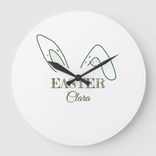 Easter rabbit bunny ears add name text editable te large clock