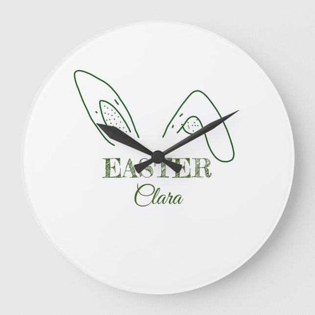 Easter rabbit bunny ears add name text editable te large clock (Front)