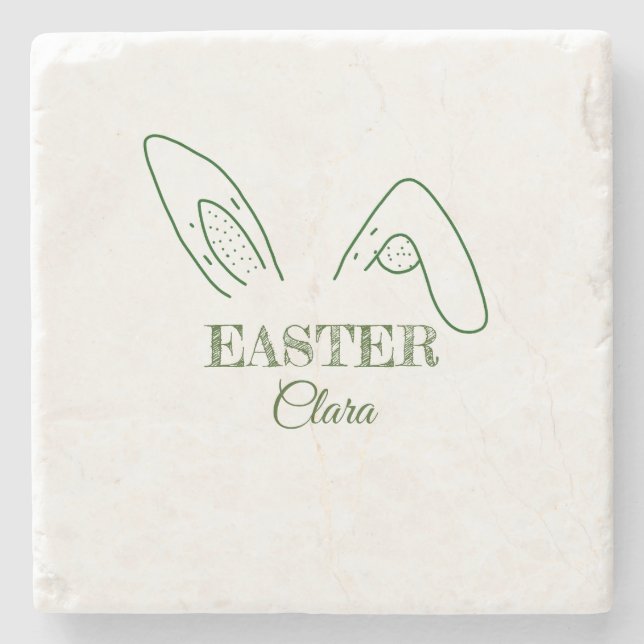 Easter rabbit bunny ears add name text editable te stone coaster (Front)