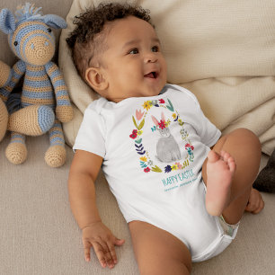 Easter rabbit bunny grey floral drawing baby bodysuit