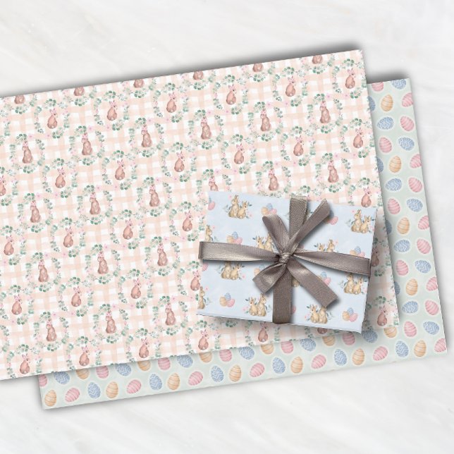 Easter Rabbit Bunny Watercolor Pink Pattern Wrapping Paper Sheet (Creator Uploaded)