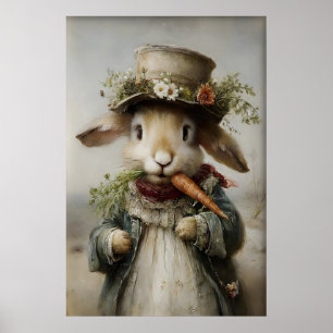 Easter Rabbit Carrot Print, Spring Bunny Poster