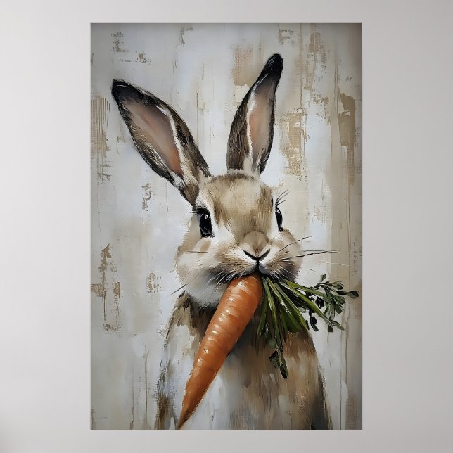 Easter Rabbit Carrot Print, Spring Bunny Poster (Front)