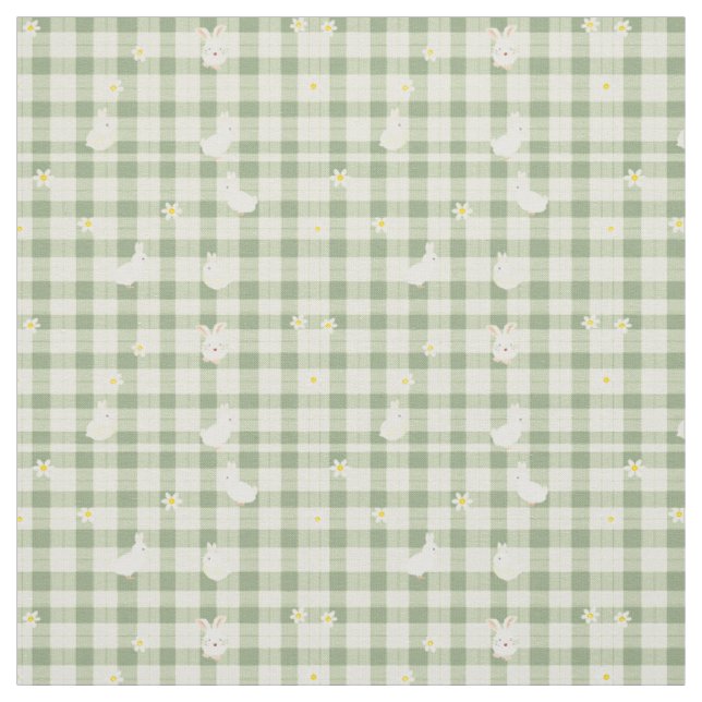 Easter Rabbit Chicken Green Plaid Pattern Fabric (Swatch)