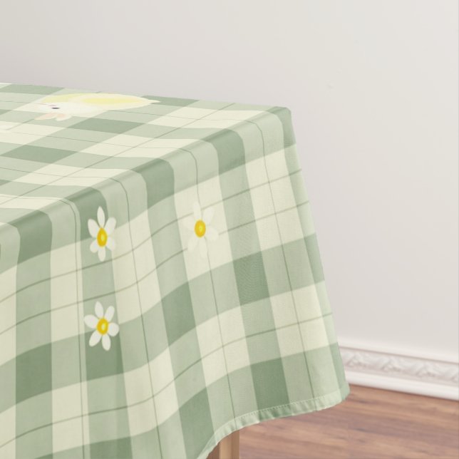 Easter Rabbit Chicken Green Plaid Pattern Tablecloth (In Situ)
