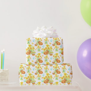 Easter Rabbit Eggs Daffodils Wrapping Paper