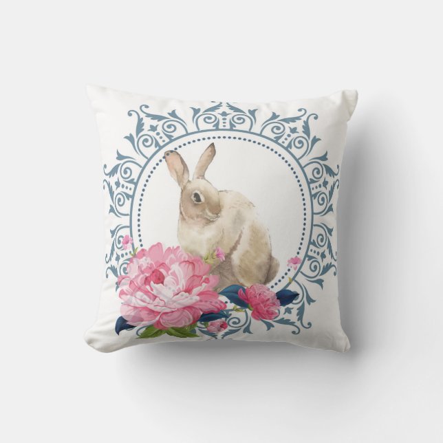 Easter Rabbit Floral design Cushion (Front)