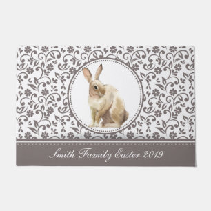 Easter Rabbit Floral Family Personalised Doormat