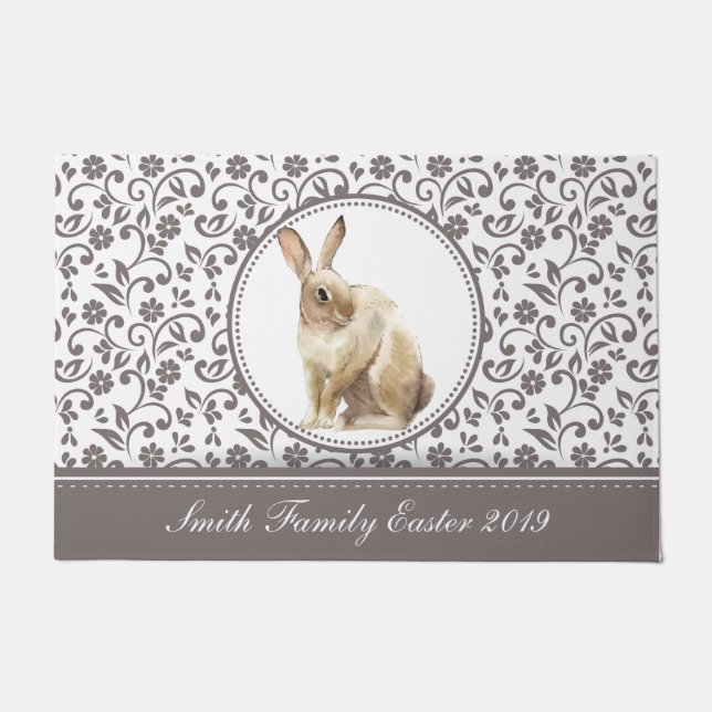 Easter Rabbit Floral Family Personalised Doormat (Front)
