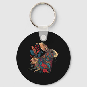 Easter Rabbit Floral Graphic Women Girls Kids Key Ring