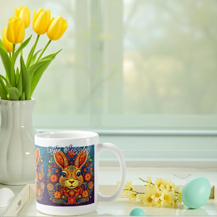 Easter Rabbit - Folk Art -  Easter Coffee Mug