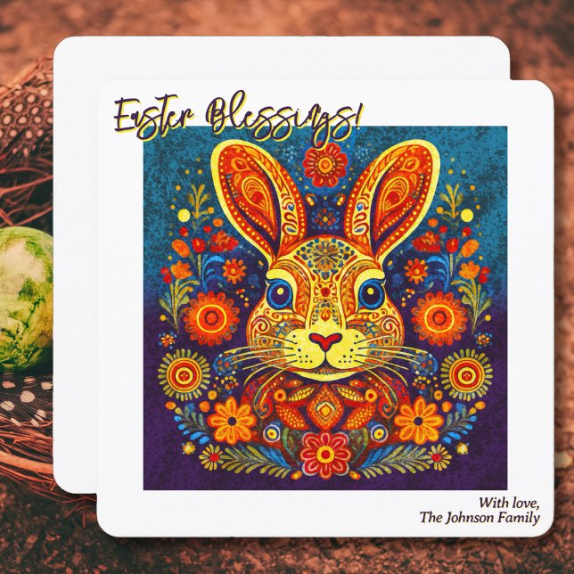 Easter Rabbit - Folk Art - Personalizable Easter Card (Creator Uploaded)