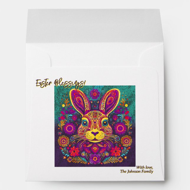 Easter Rabbit - Folk Art - Personalizable Easter Envelope (Back (Bottom))