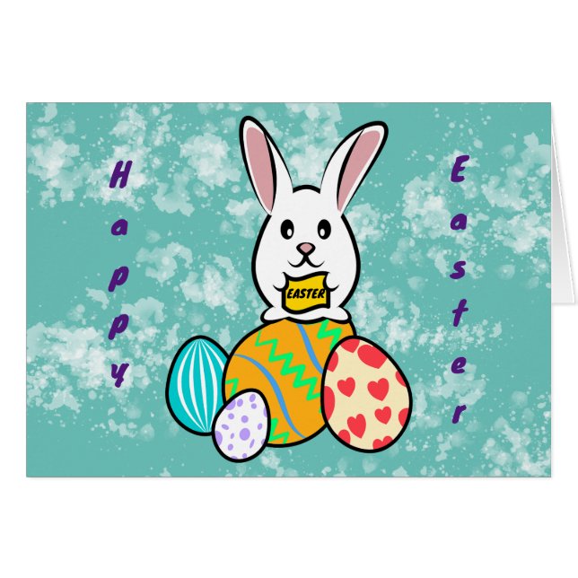 Easter Rabbit Holding a Banner on Easter Eggs (Front Horizontal)