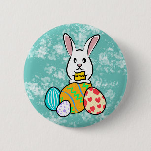 Easter Rabbit Holding a Banner on Easter Eggs 6 Cm Round Badge