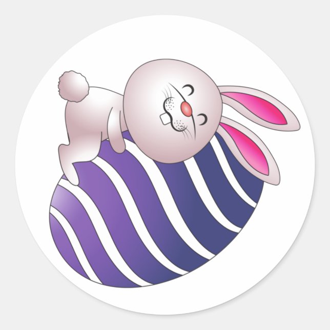 Easter rabbit hugging a striped egg stickers! classic round sticker (Front)