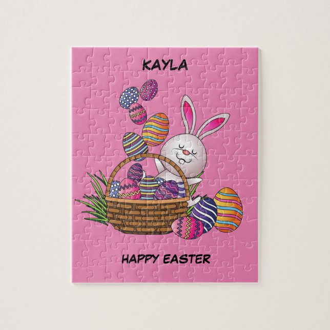 Easter rabbit in basket with eggs puzzle. jigsaw puzzle (Vertical)